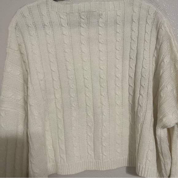 PLT Cream Cable Knit Cropped Sweater Size Medium - Picture 6 of 8